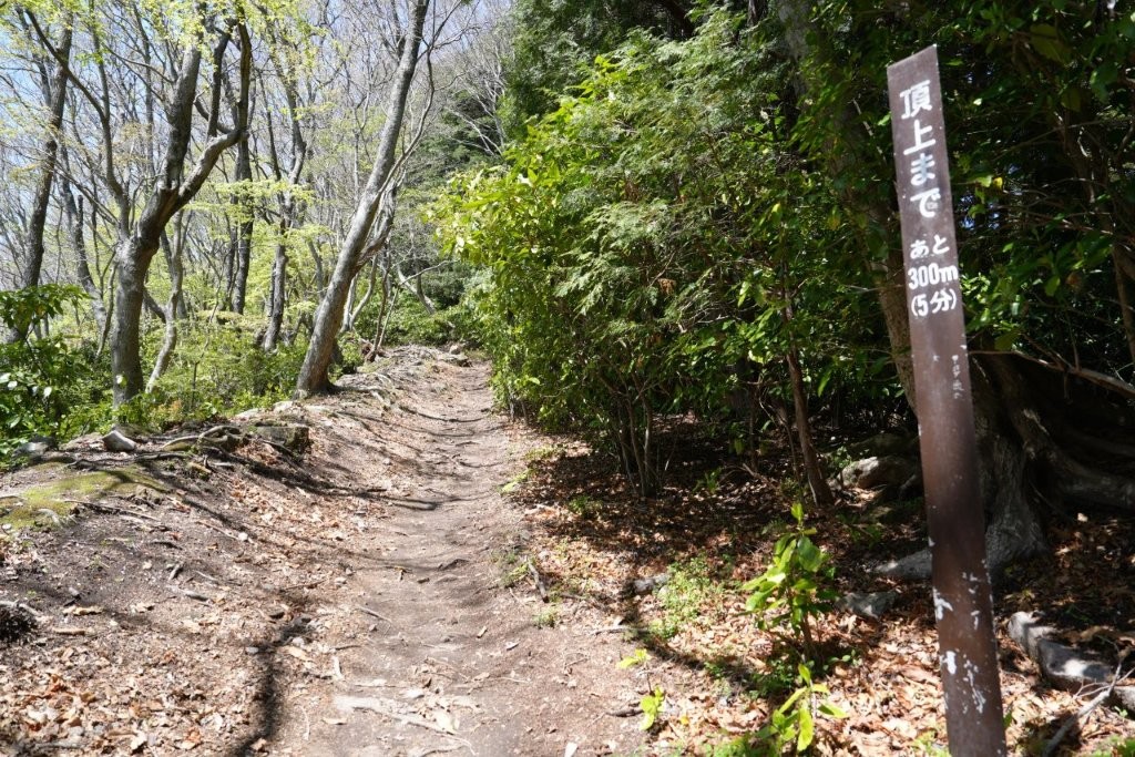 高崎山山頂まであと300mを示す案内看板