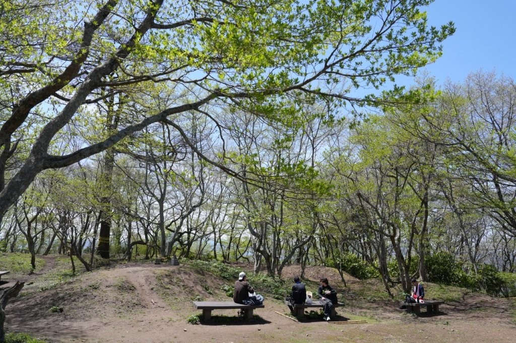 高崎山山頂で昼食休憩を楽しむ参加者たち